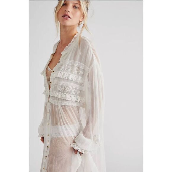 NEW FREE PEOPLE AMELIA LACE MAXI DRESS IN IVORY - Picture 1 of 8